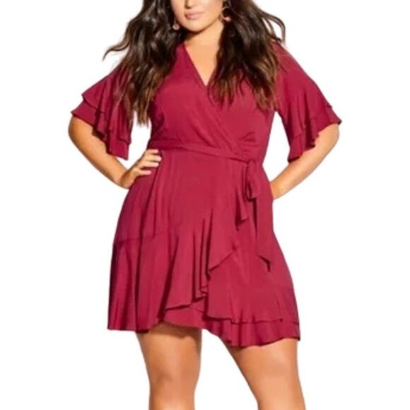 NWT CITY CHIC Fiesta Fun Faux Wrap Dress in Rhubarb SZ 20 - Picture 1 of 11